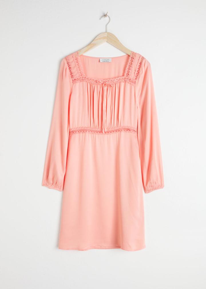 Other Stories Lace Trim Satin Mini Dress - Pink