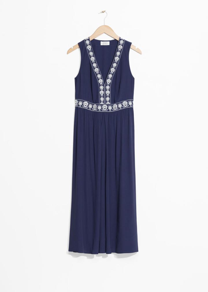 Other Stories Embroidery Maxi Dress - Blue