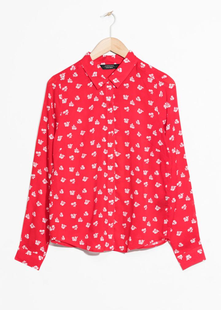 Other Stories Cherry Print Button Down - Red