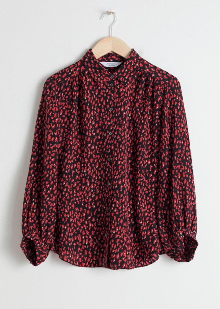 Other Stories Printed Silk Button Down - Black