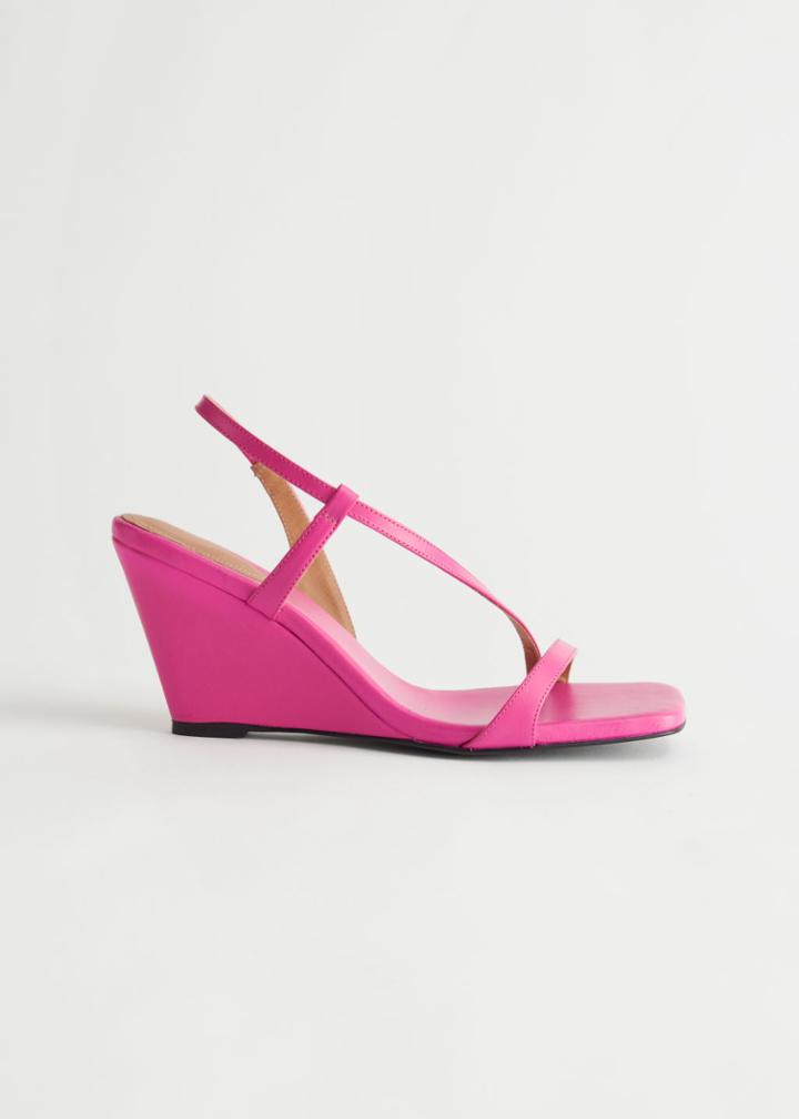 Other Stories Strappy Heeled Leather Wedge Sandals - Pink