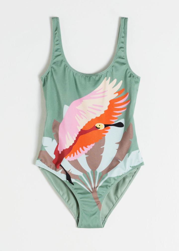 Other Stories Scoop Neck Bird Swimsuit - Green