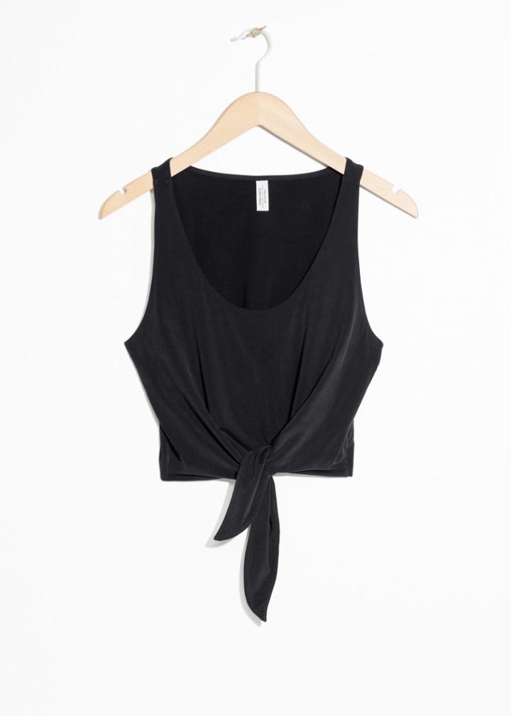 Other Stories Cupro Tie Hem Top - Black