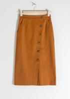Other Stories Button Up Denim Pencil Skirt - Orange