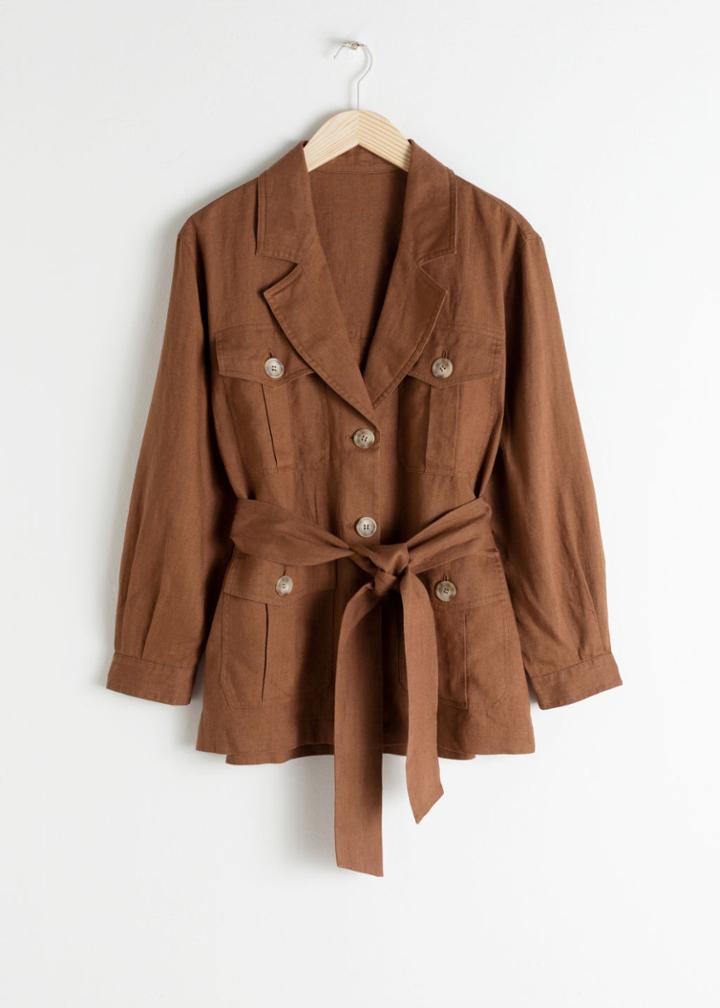 Other Stories Belted Linen Workwear Jacket - Beige