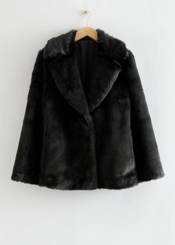 Other Stories Faux Fur Single-breasted Coat - Black