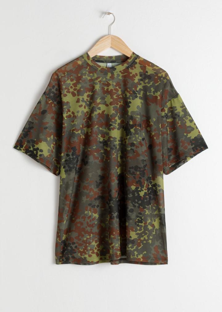 Other Stories Oversized Camouflage Mesh Tee - Green