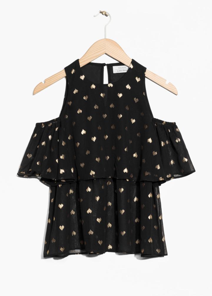 Other Stories Cold Shoulder Frill Top - Black