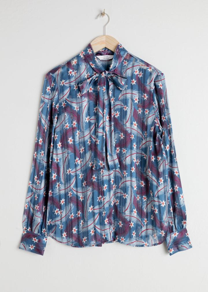 Other Stories Printed Pussy Bow Blouse - Blue