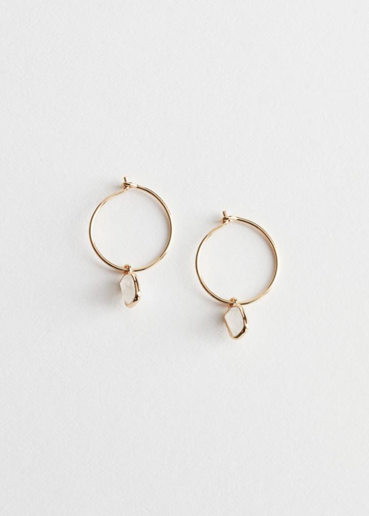 Other Stories Stone Pendant Hoop Earrings - White