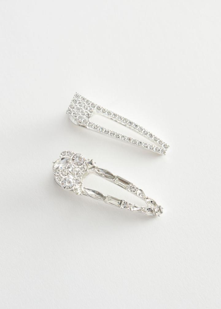 Other Stories Duo Stone Encrusted Hair Clips - Silver