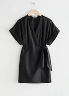 Other Stories Linen Wrap Mini Dress - Black