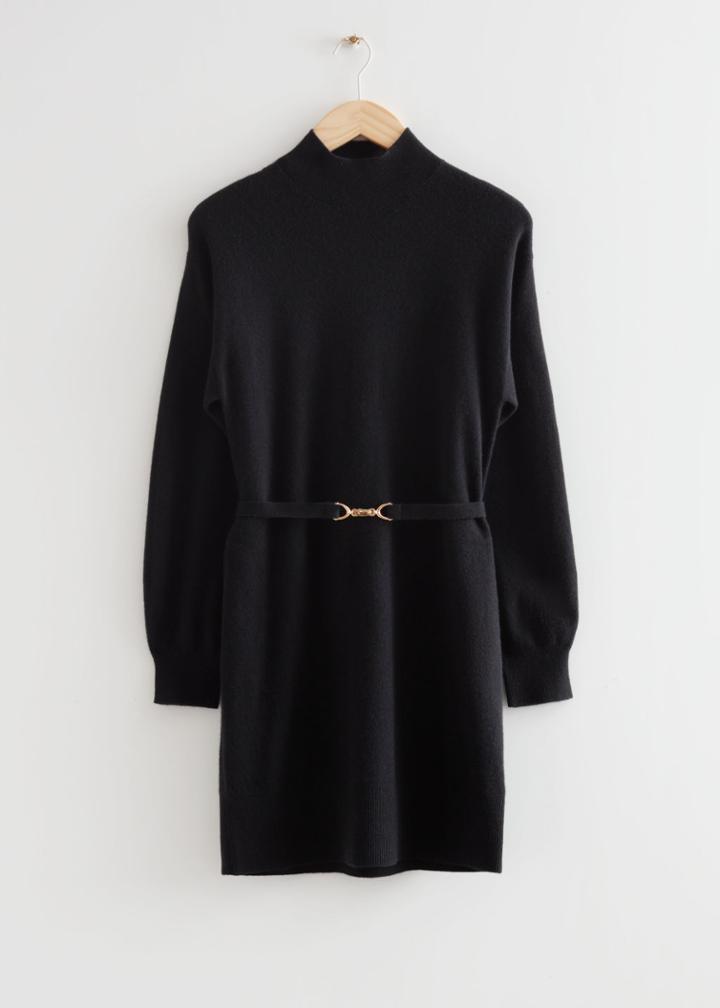 Other Stories Belted Cashmere Mini Dress - Black
