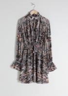 Other Stories Southwest Print Ruffled Mini Dress - Grey