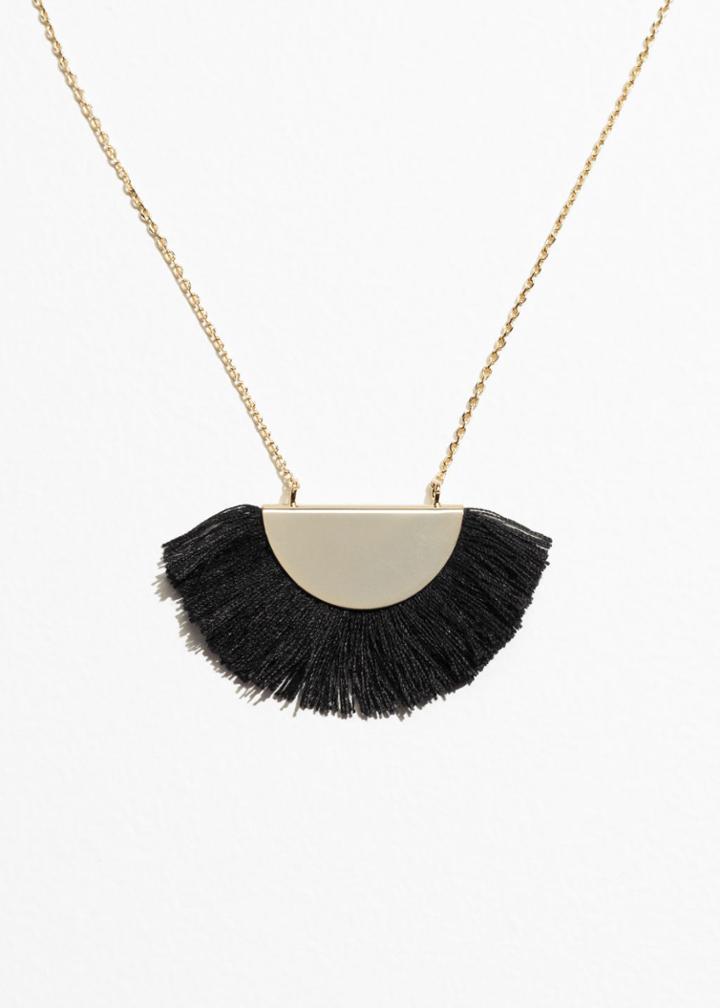 Other Stories Fringe Pendant Necklace - Black