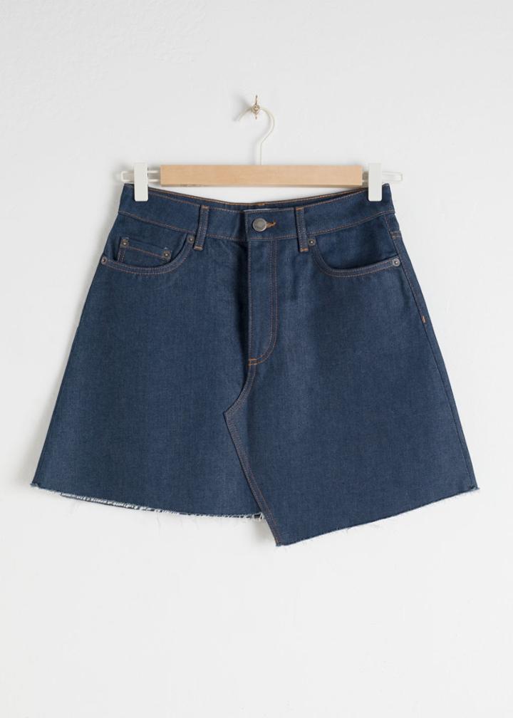 Other Stories Asymmetric Raw Edge Denim Skirt - Blue