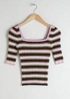 Other Stories Fitted Striped Micro Knit Top - Beige