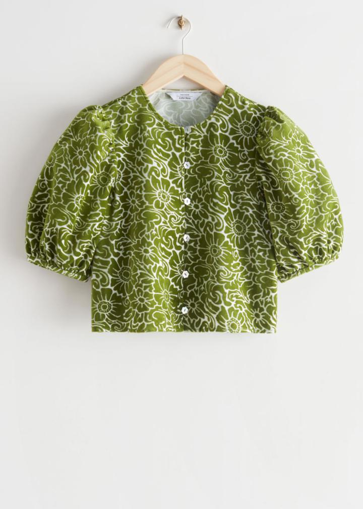 Other Stories Shell Button Velvet Blouse - Green