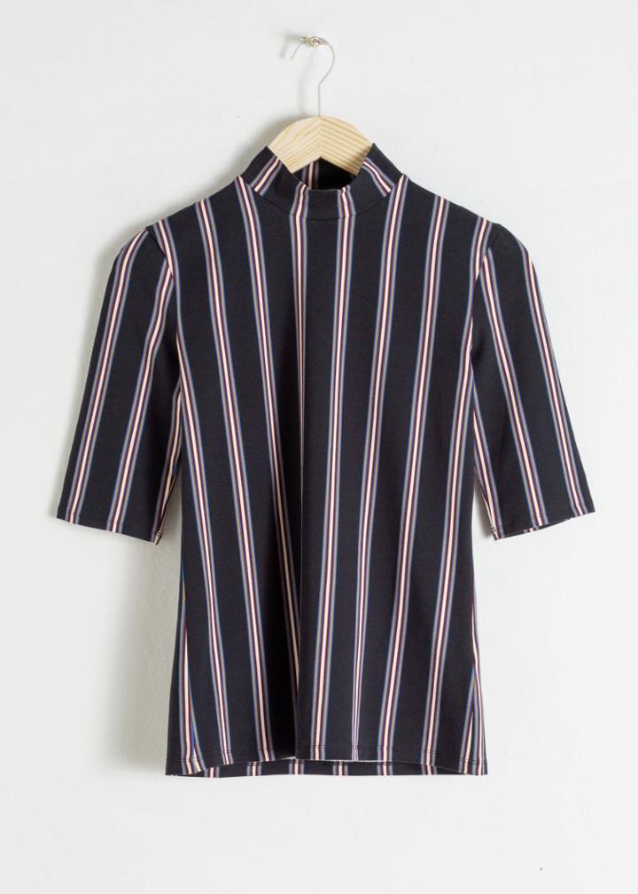 Other Stories Striped Turtleneck Top - Black