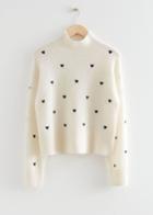 Other Stories Heart Embroidered Mock Neck Jumper - White