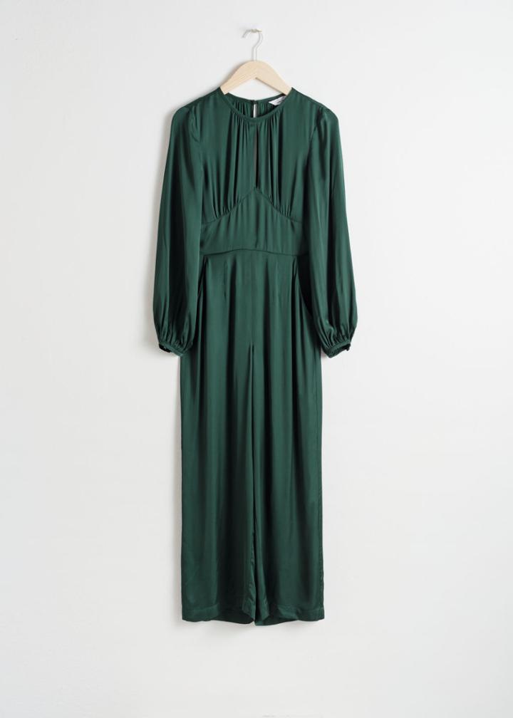 Other Stories Long Sleeve Satin Jumpsuit - Green