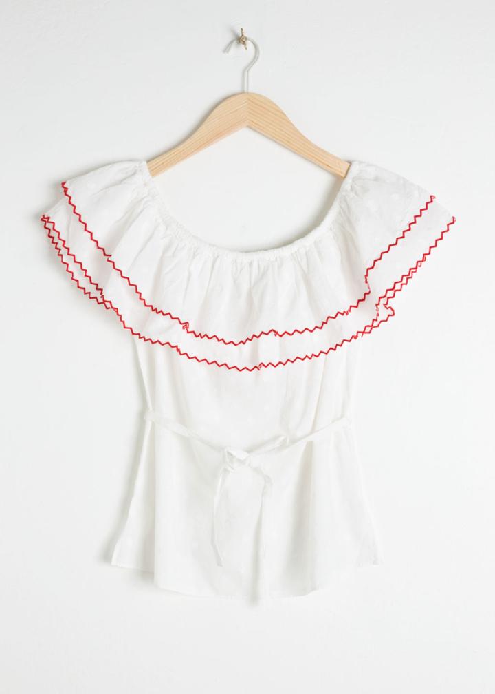 Other Stories Ruffled Off Shoulder Top - White