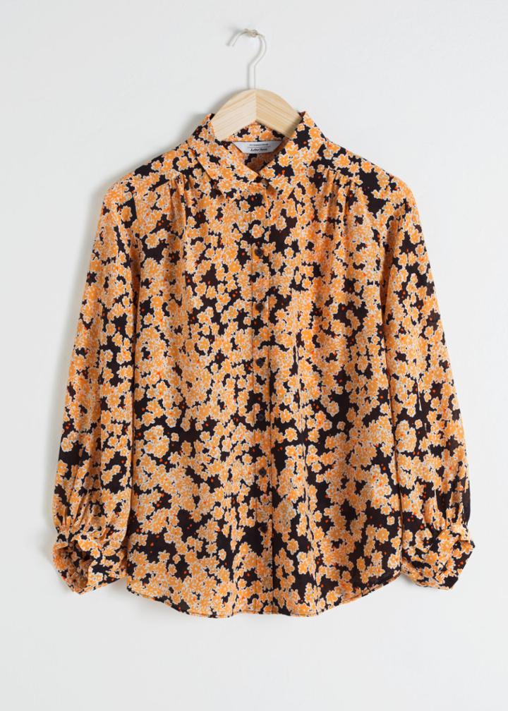 Other Stories Printed Silk Button Up - Yellow