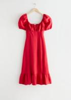 Other Stories Puff Sleeve Linen Midi Dress - Red
