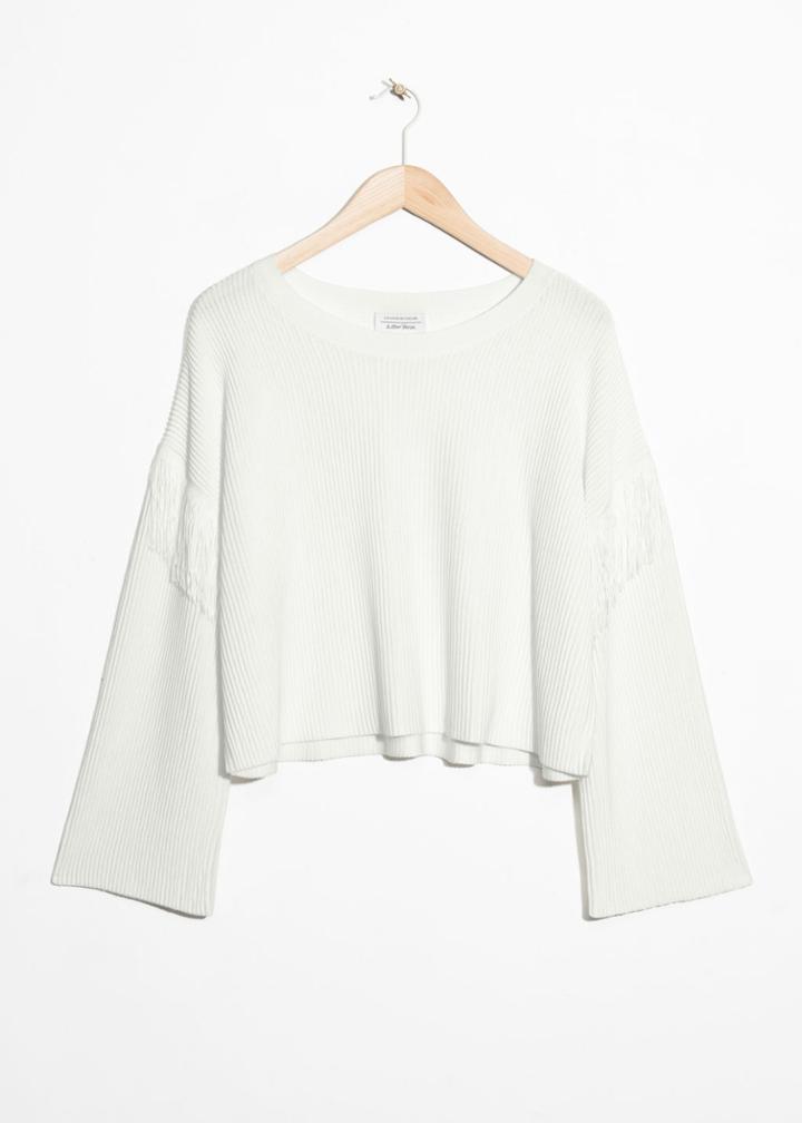 Other Stories Cropped Fringe Sweater - White