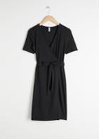 Other Stories Stretchy Ribbed Wrap Dress - Black