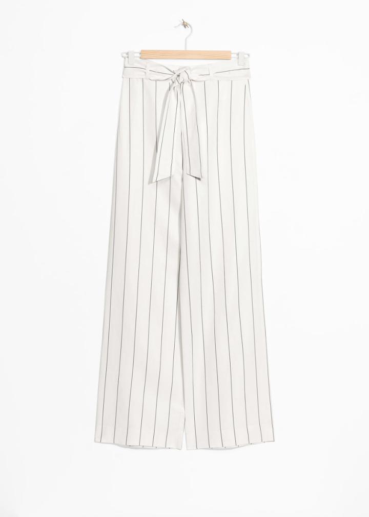 Other Stories Belted Linen Blend Trousers - White