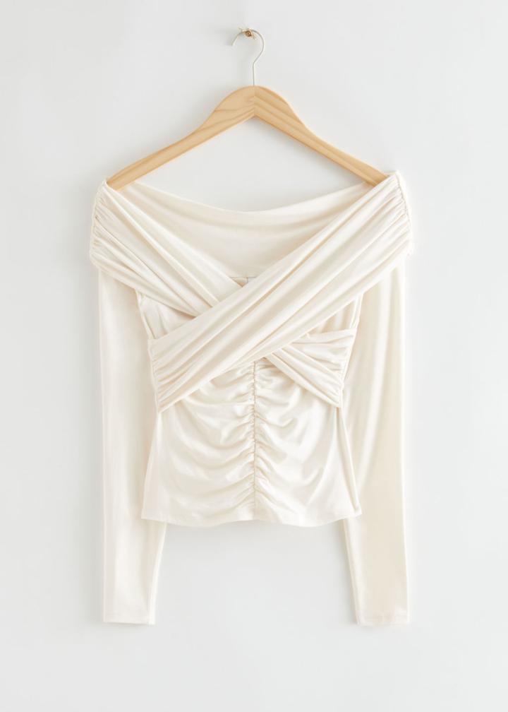 Other Stories Fitted Off-shoulder Ruched Top - White