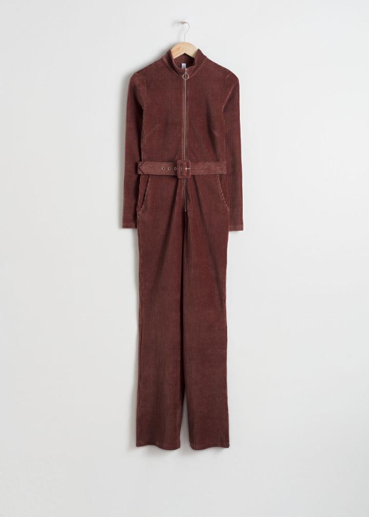 Other Stories Belted Corduroy Jumpsuit - Brown