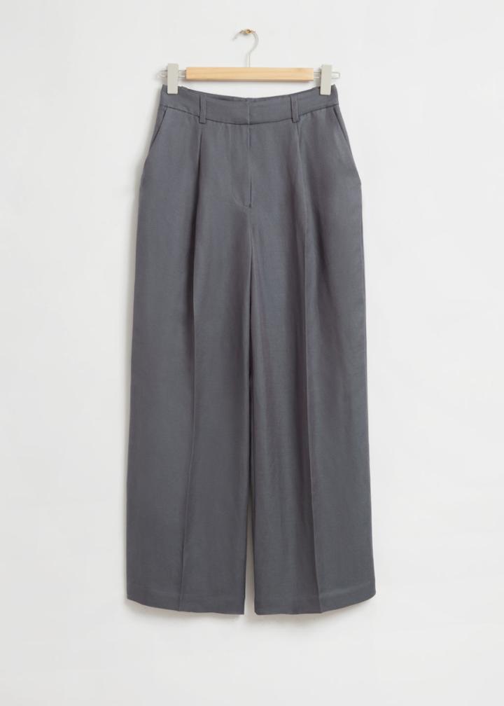 Other Stories Wide Tailored Press Crease Trousers - Grey