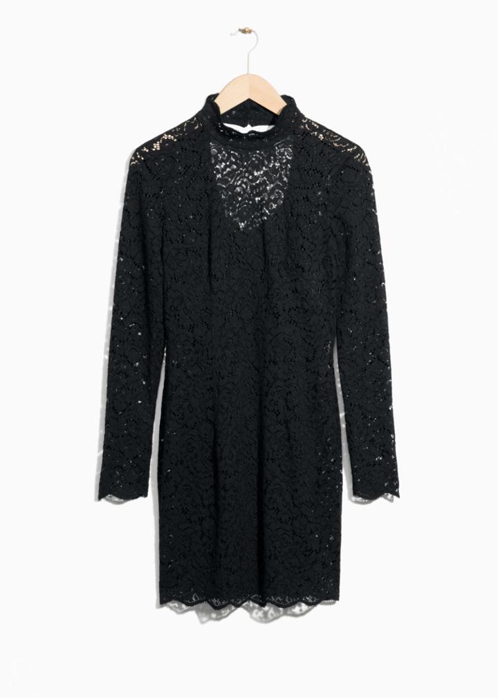Other Stories Cut Out Lace Dress - Black