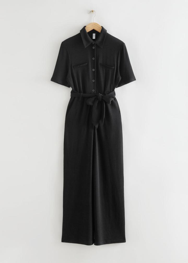 Other Stories Belted Short Sleeve Jumpsuit - Black