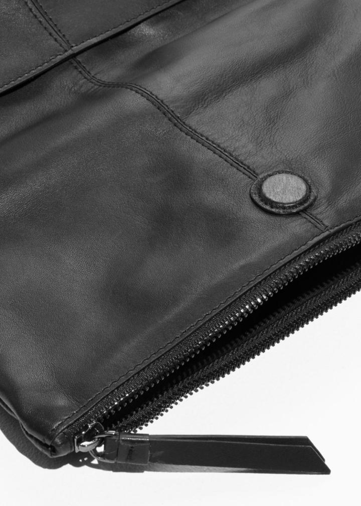 Other Stories Leather Fold Over Backpack - Black
