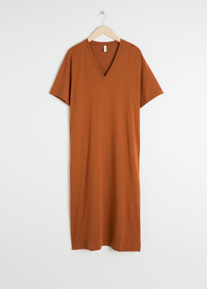Other Stories V-neck Midi T-shirt Dress - Orange