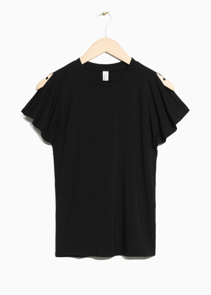 Other Stories Split Shoulder Jersey Tee - Black