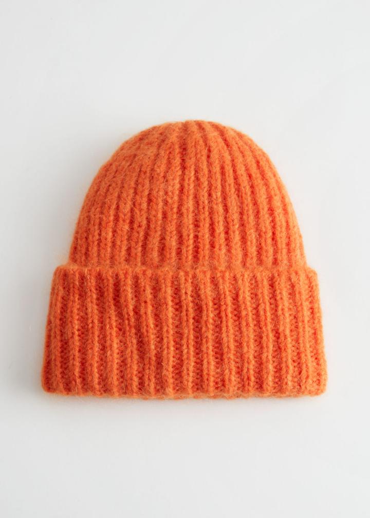 Other Stories Fuzzy Knit Beanie - Orange