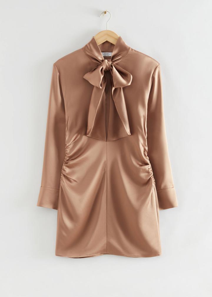 Other Stories Satin Lavallire-neck Mini Dress - Beige