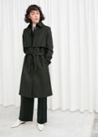 Other Stories Belted Wool Blend Trenchcoat - Green