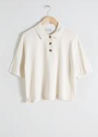 Other Stories Textured Cotton Blend Polo Top - White