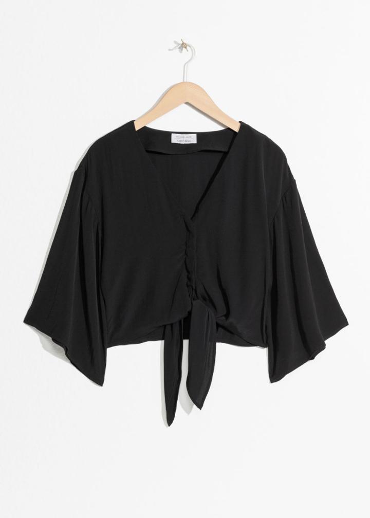 Other Stories Cropped Tie Top - Black