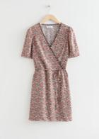 Other Stories Printed Scallop Wrap Mini Dress - Black