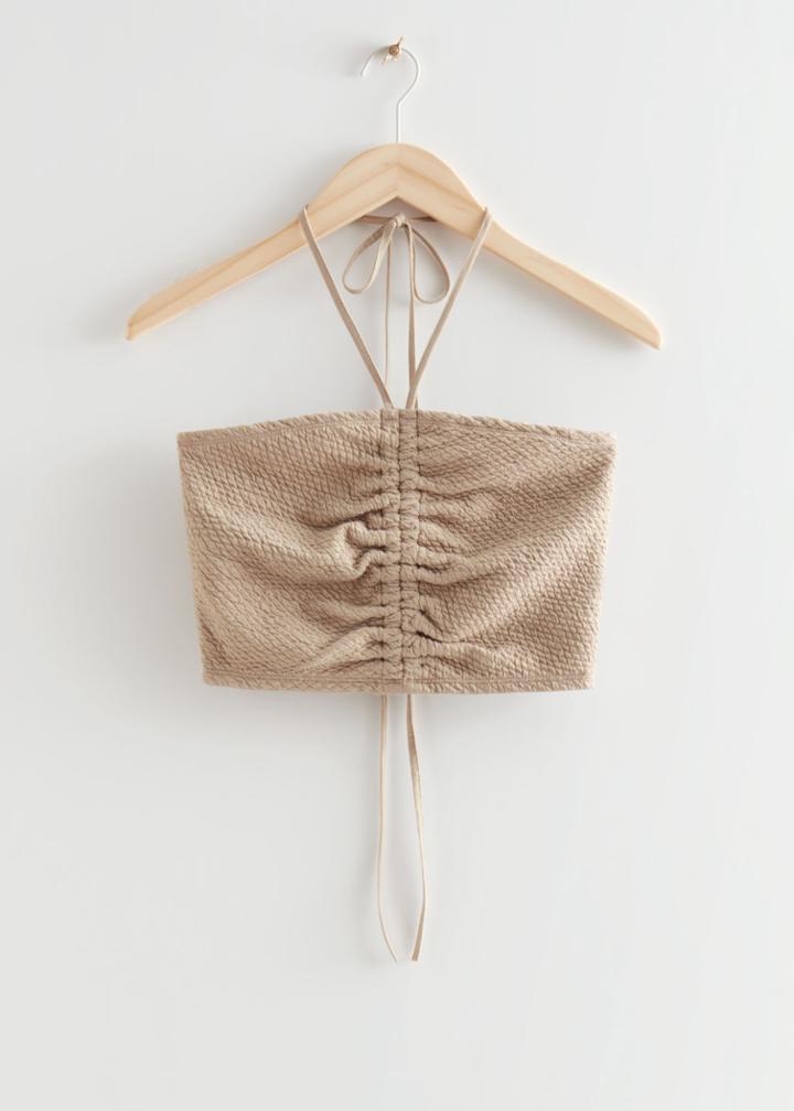 Other Stories Halterneck Bandeau Crop Top - Beige