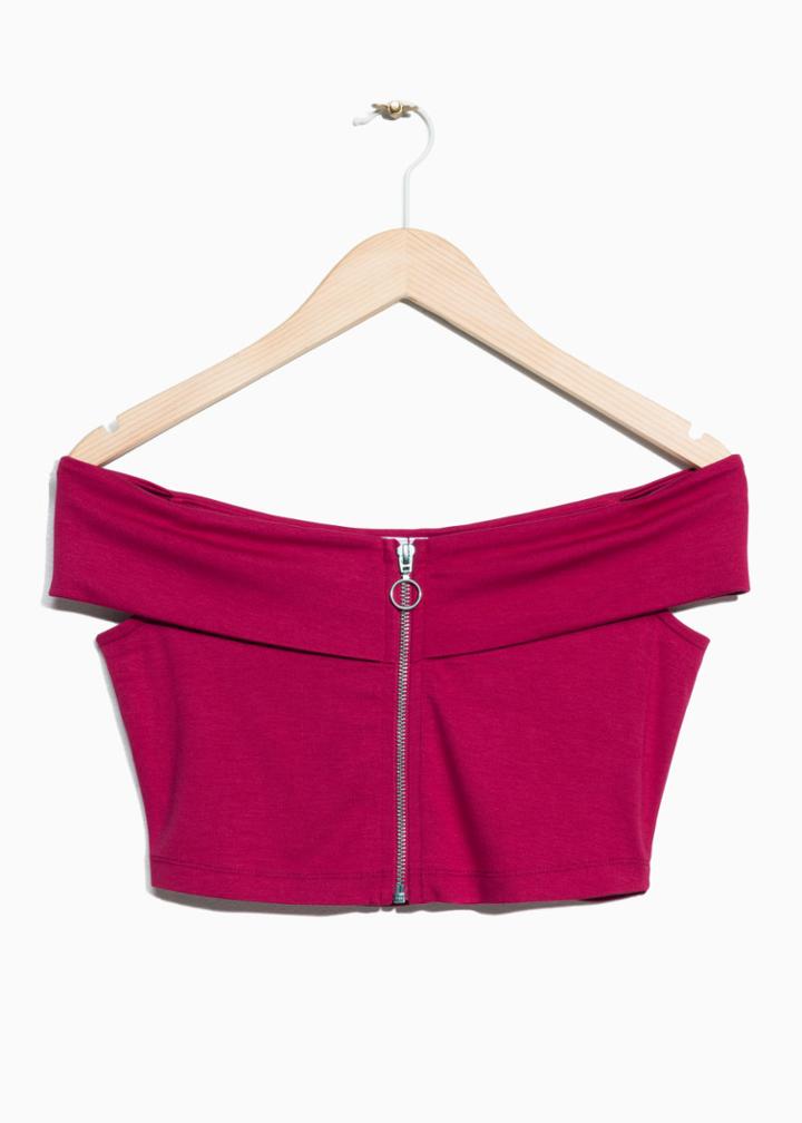 Other Stories Off Shoulder Zip Crop Top - Pink