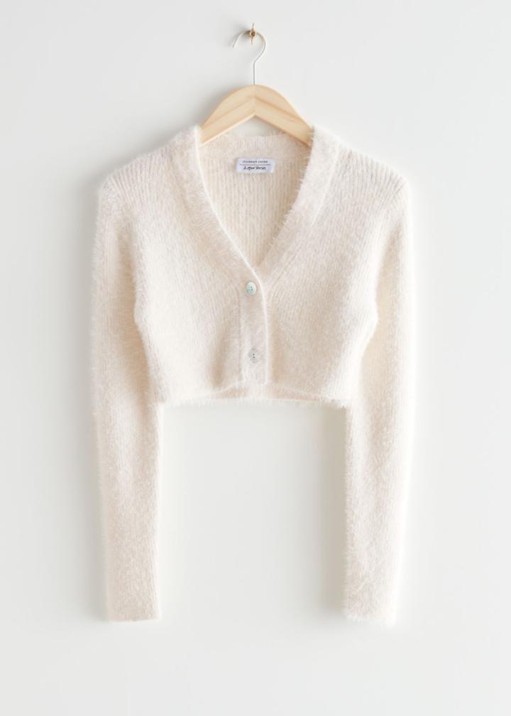 Other Stories Cropped Fuzzy Cardigan - White