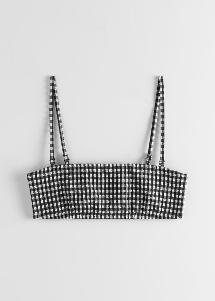 Other Stories Seersucker Bandeau Bikini Top - Black