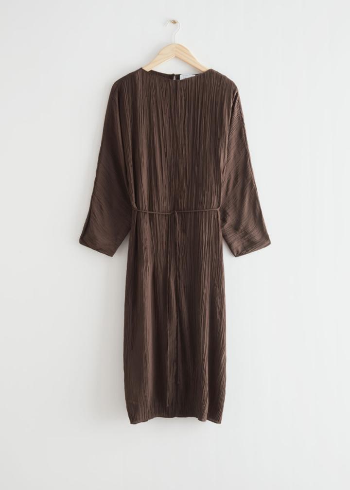 Other Stories Crinkled Midi Dress - Brown